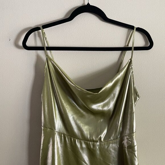 Urban Outfitters Women M Green Metallic Y2K Mallory Asymmetrical Slip Dress NWT - Picture 5 of 14